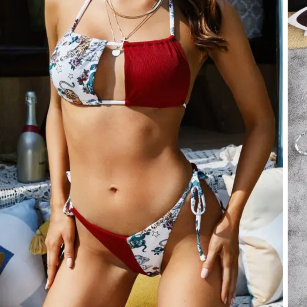 ZAFUL Ribbed tiger Snake bandeau tanga bikini